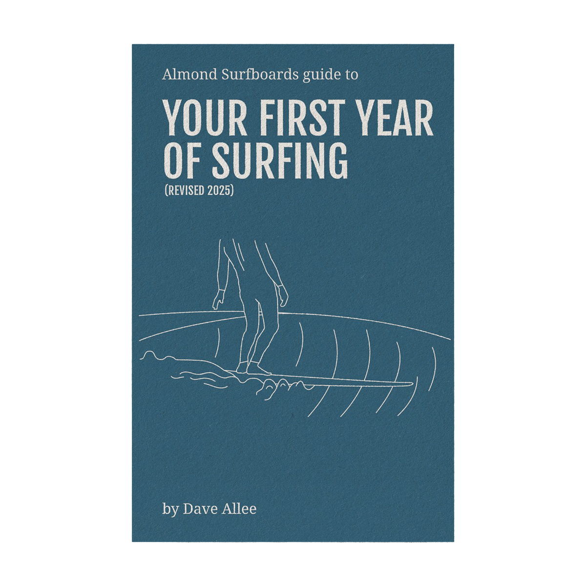 Blue book, with a surfer riding a longboard down the line, just shredding the gnar.