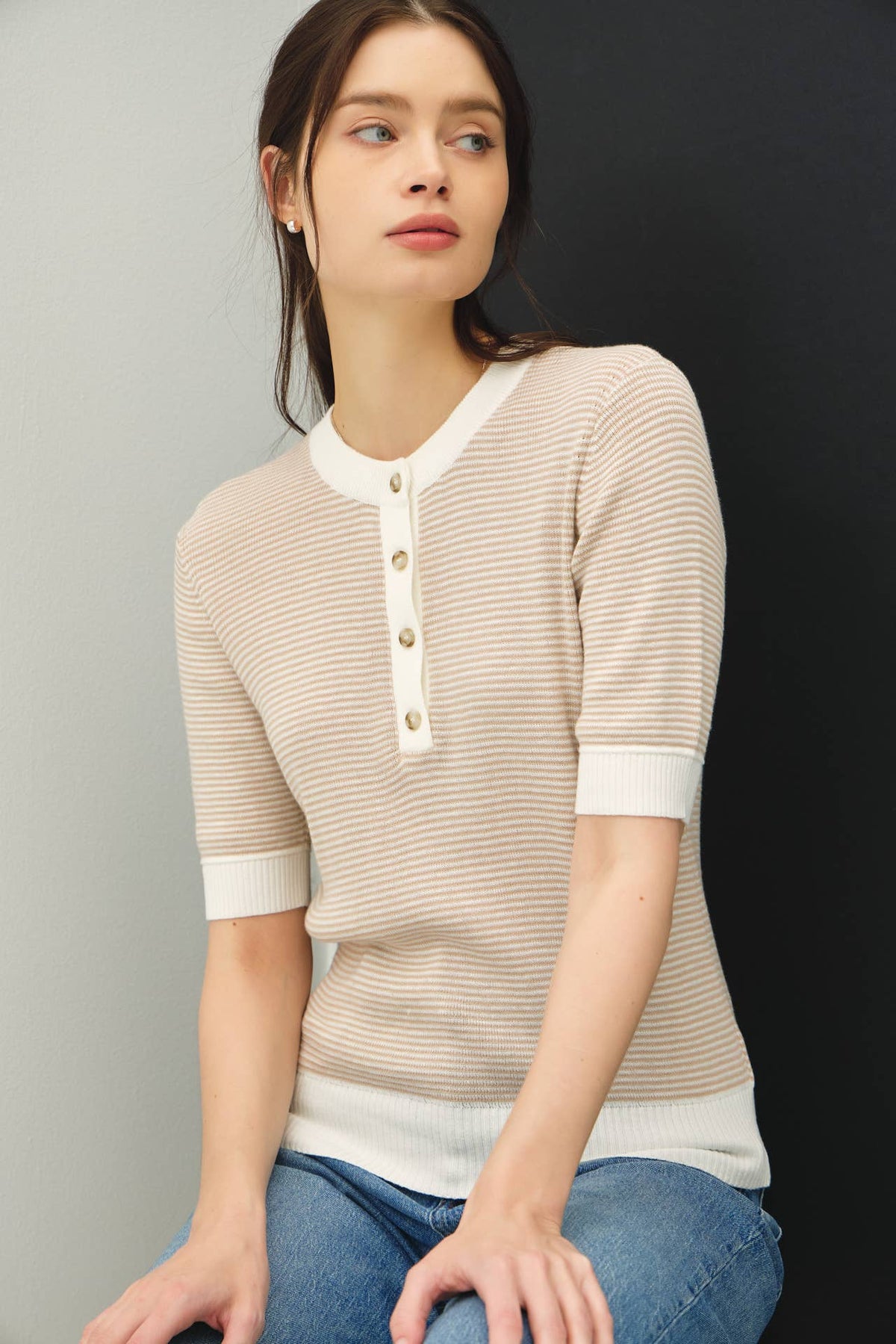 Pebble Beach Henley Sweater Top