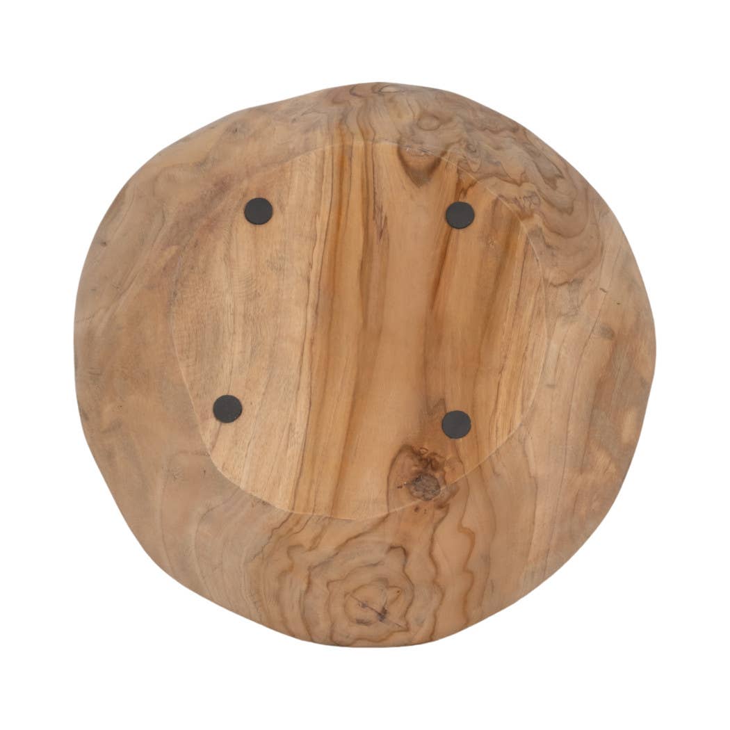 Wooden ball with three black dots on a white background