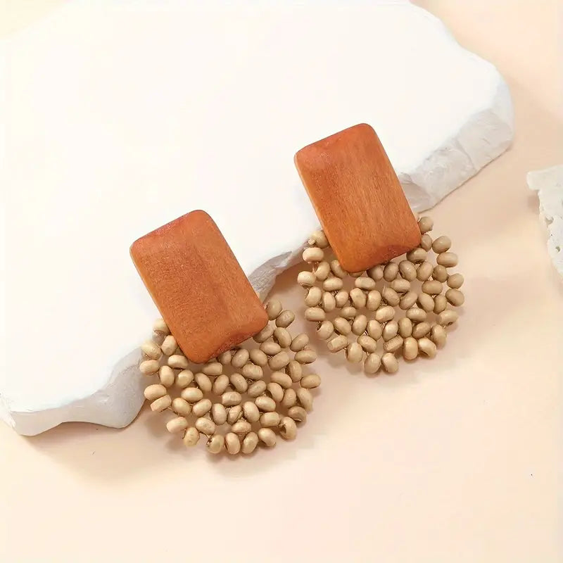Wood And Rattan Seed Earrings