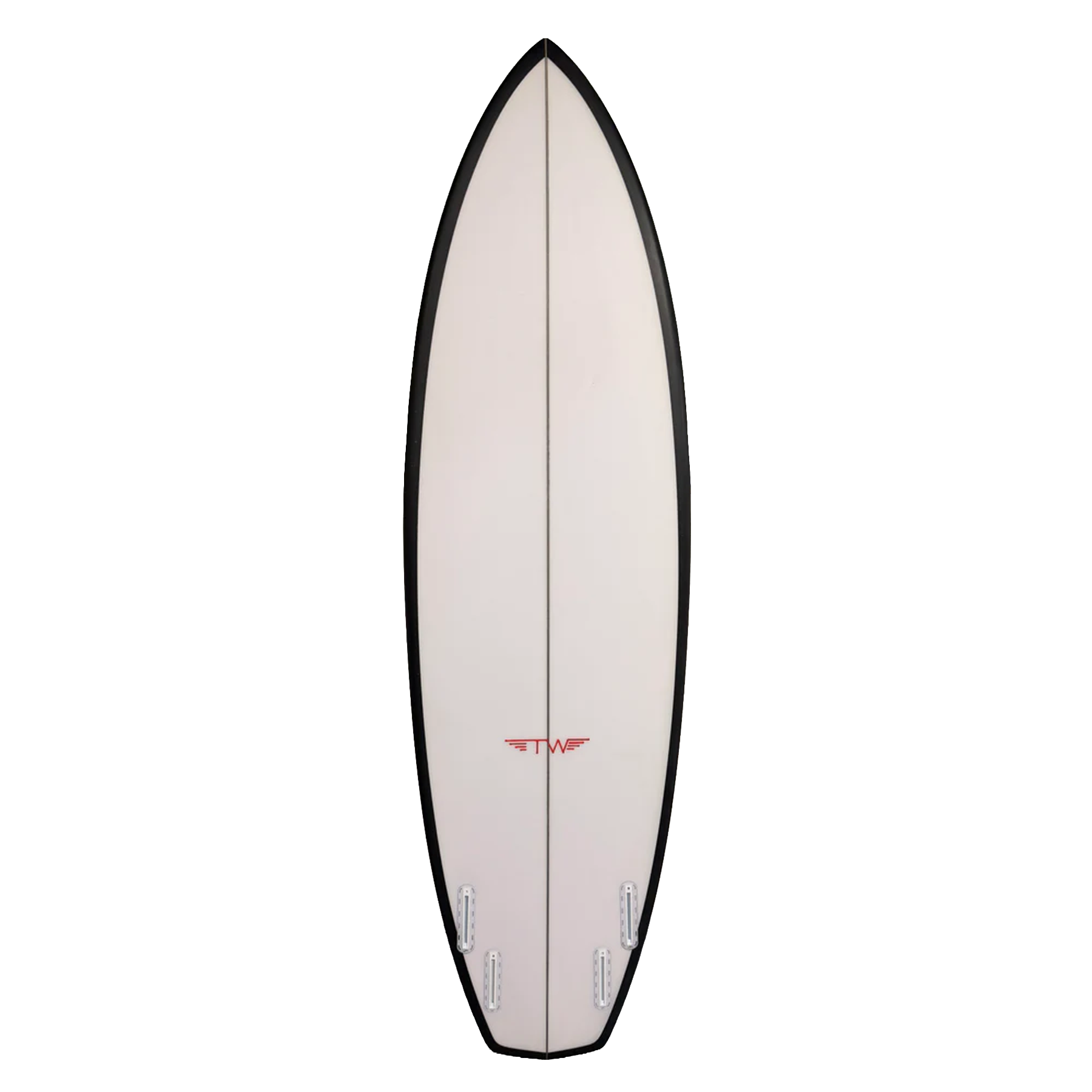 Surfboard with a black and white design on a white background