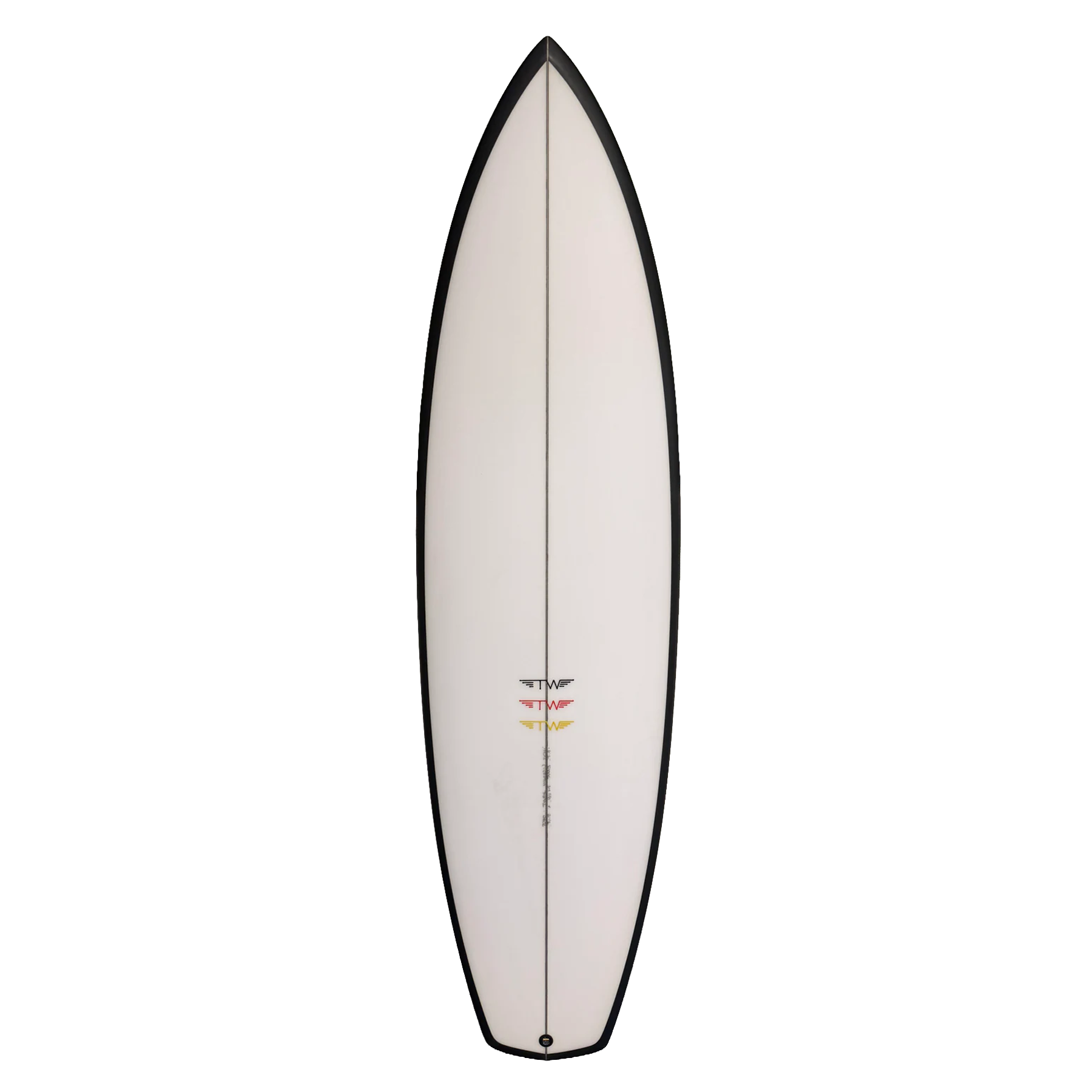 Surfboard with a black and white design on a white background