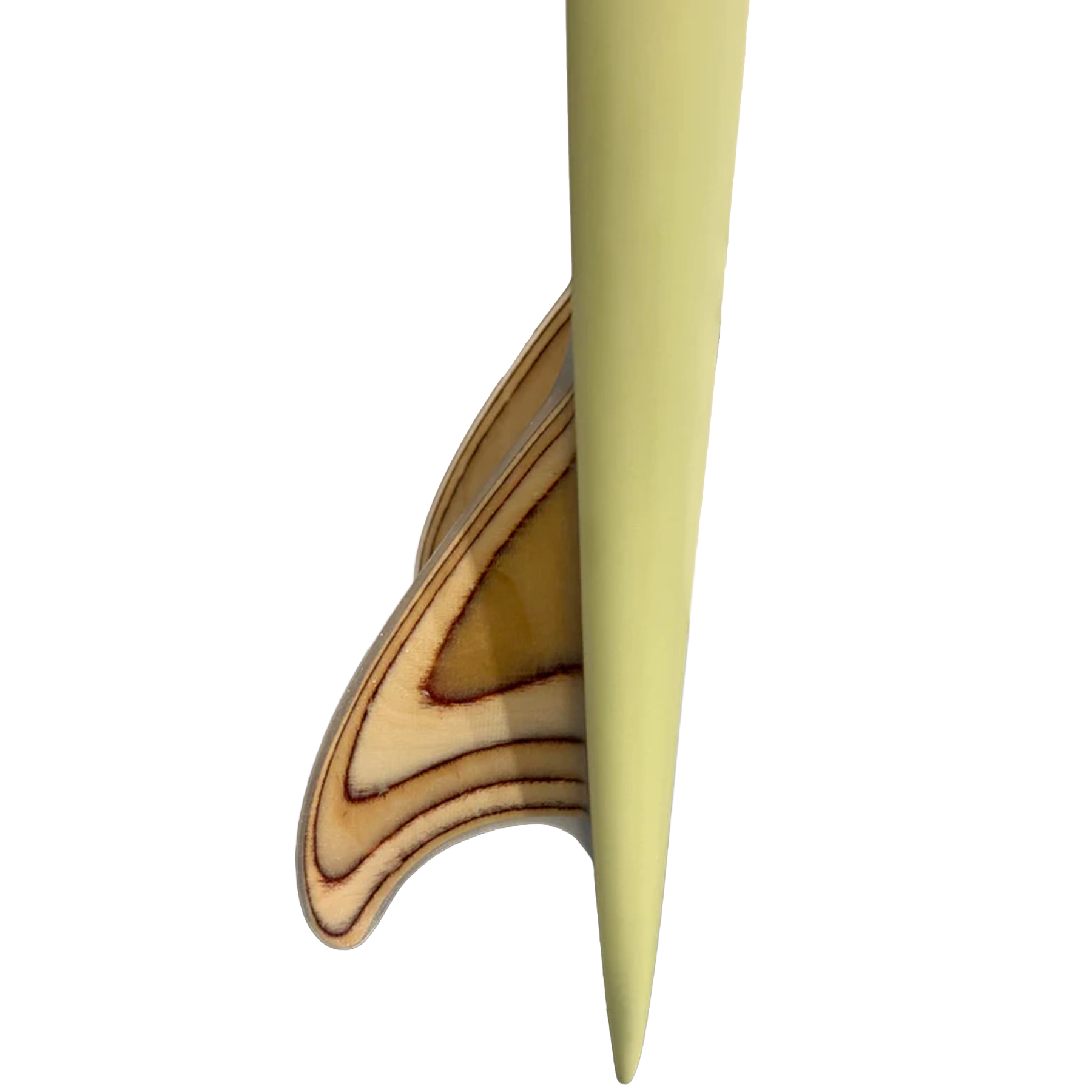 Close-up of a wooden fins on a white background