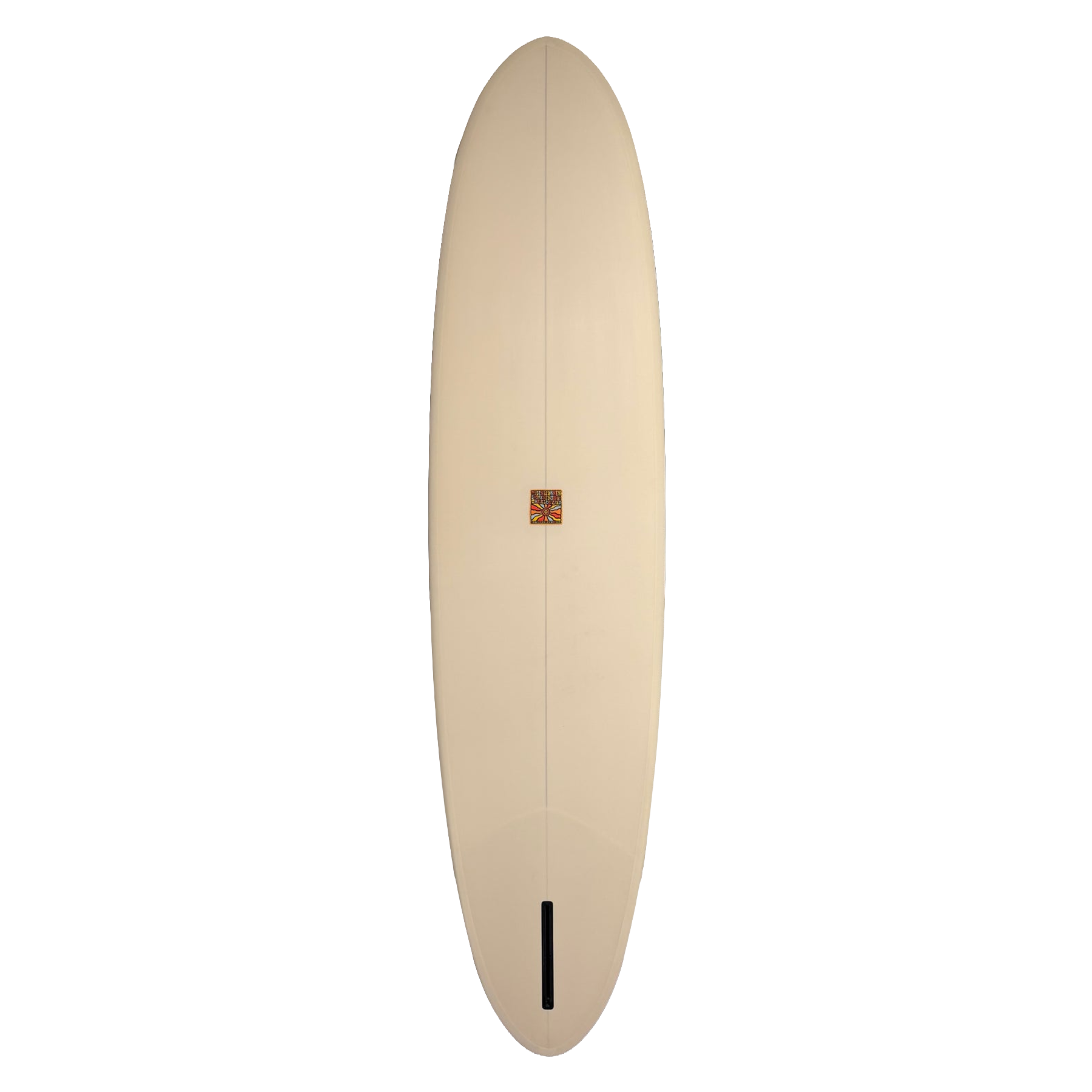 Beige surfboard with a logo on a white background