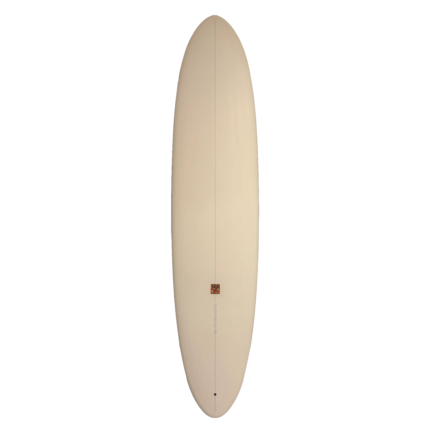 Beige surfboard with a logo on a white background