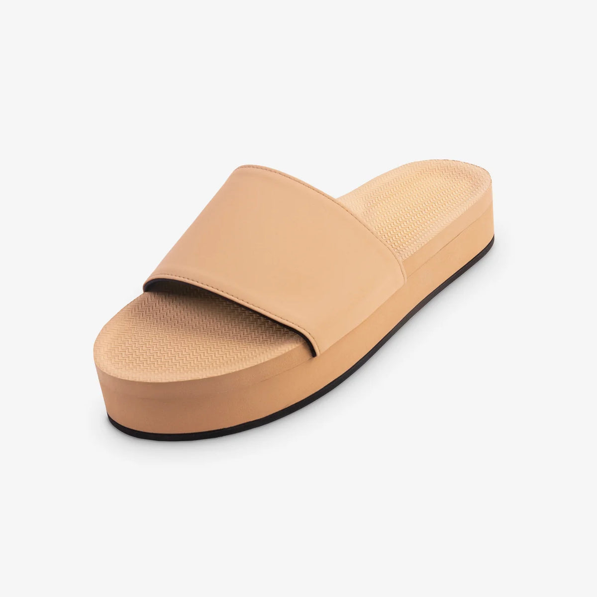 Beige slide sandal on a light gray background