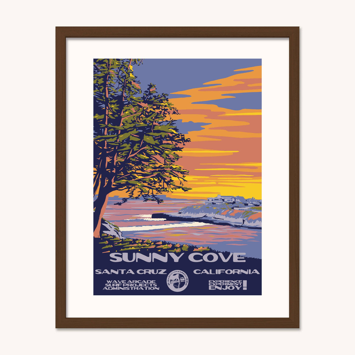 Sunny Cove WPA Surf Poster | Vintage Santa Cruz Travel Poster Art Print: Unframed / 11x14