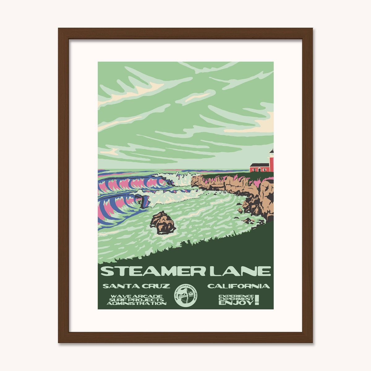 Steamer Lane WPA Surf Poster | Vintage Santa Cruz Travel Poster Art Print: Unframed / 11x14