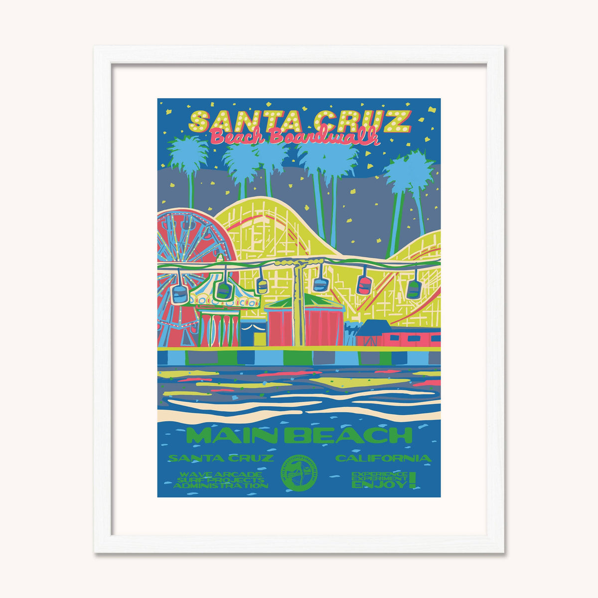 Santa Cruz Beach Boardwalk/Main Beach WPA Surf Poster | Vintage Santa Cruz Travel Poster Art Print: Unframed / 11x14