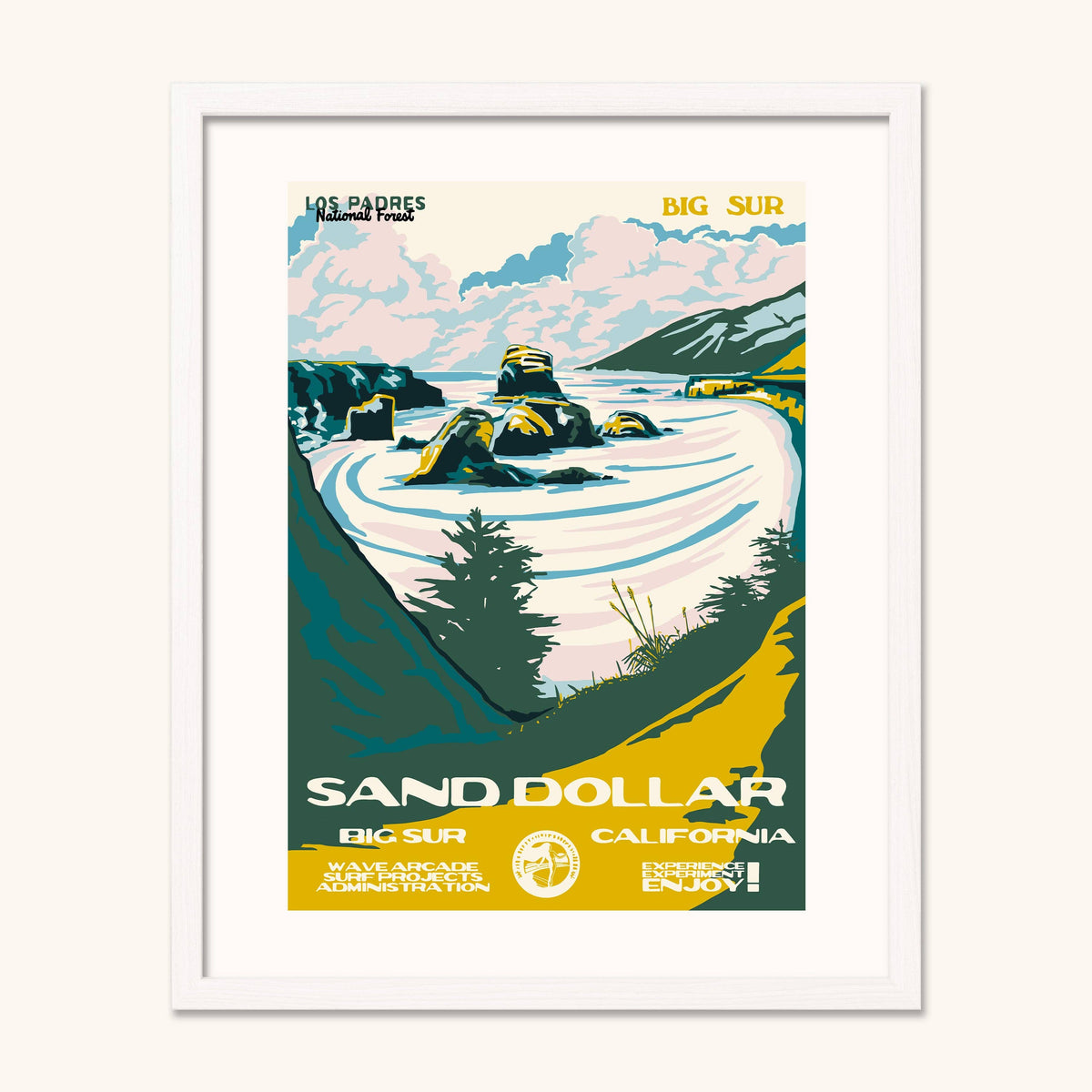 Sand Dollar Beach, Big Sur WPA Surf Poster | Vintage Big Sur Travel Poster Art Print: Unframed / 11x14