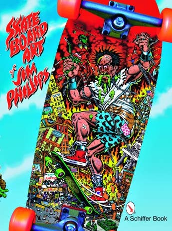 Colorful skateboard with graphic design on a blue sky background