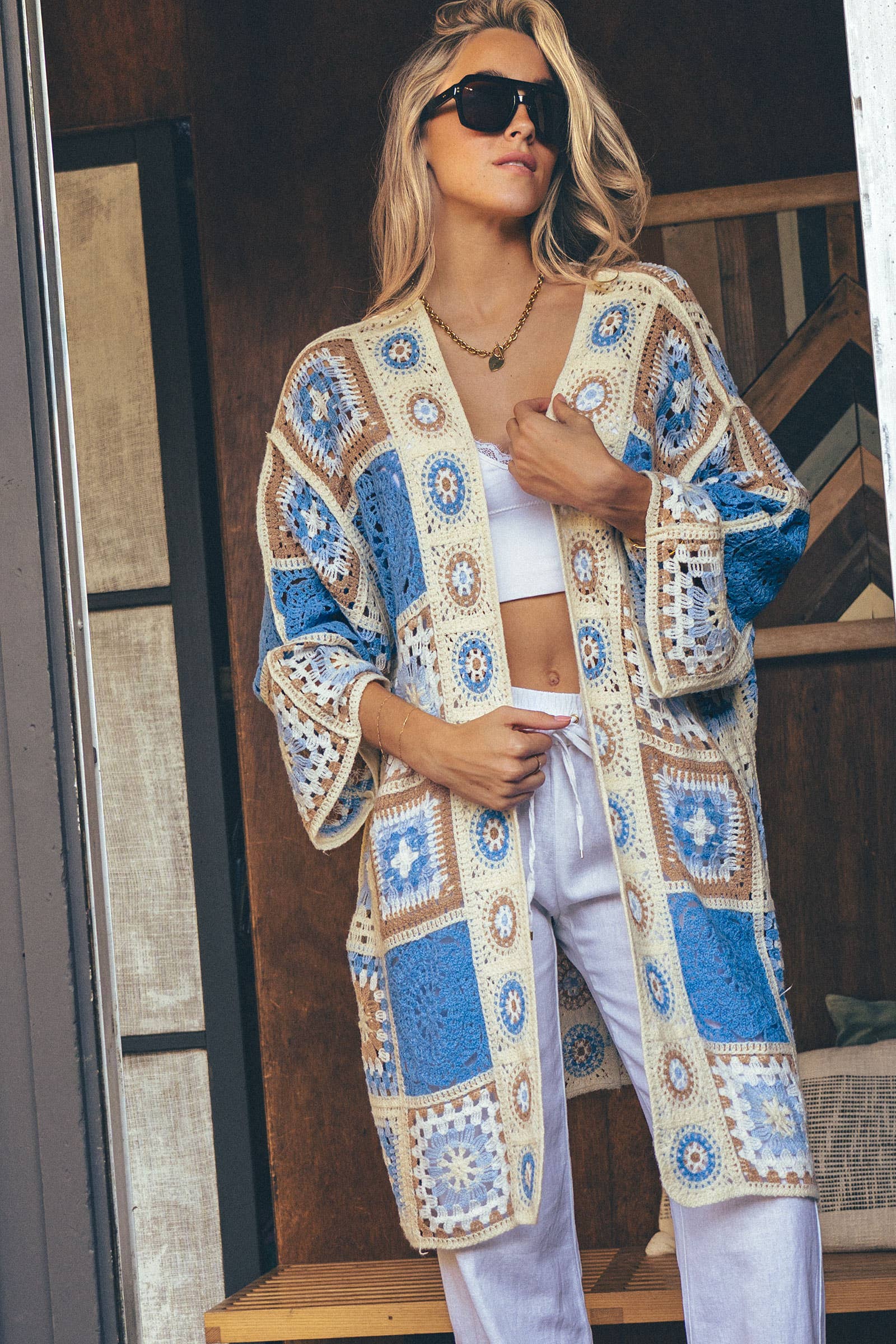 Cambria Crochet Patchwork Duster Cardigan