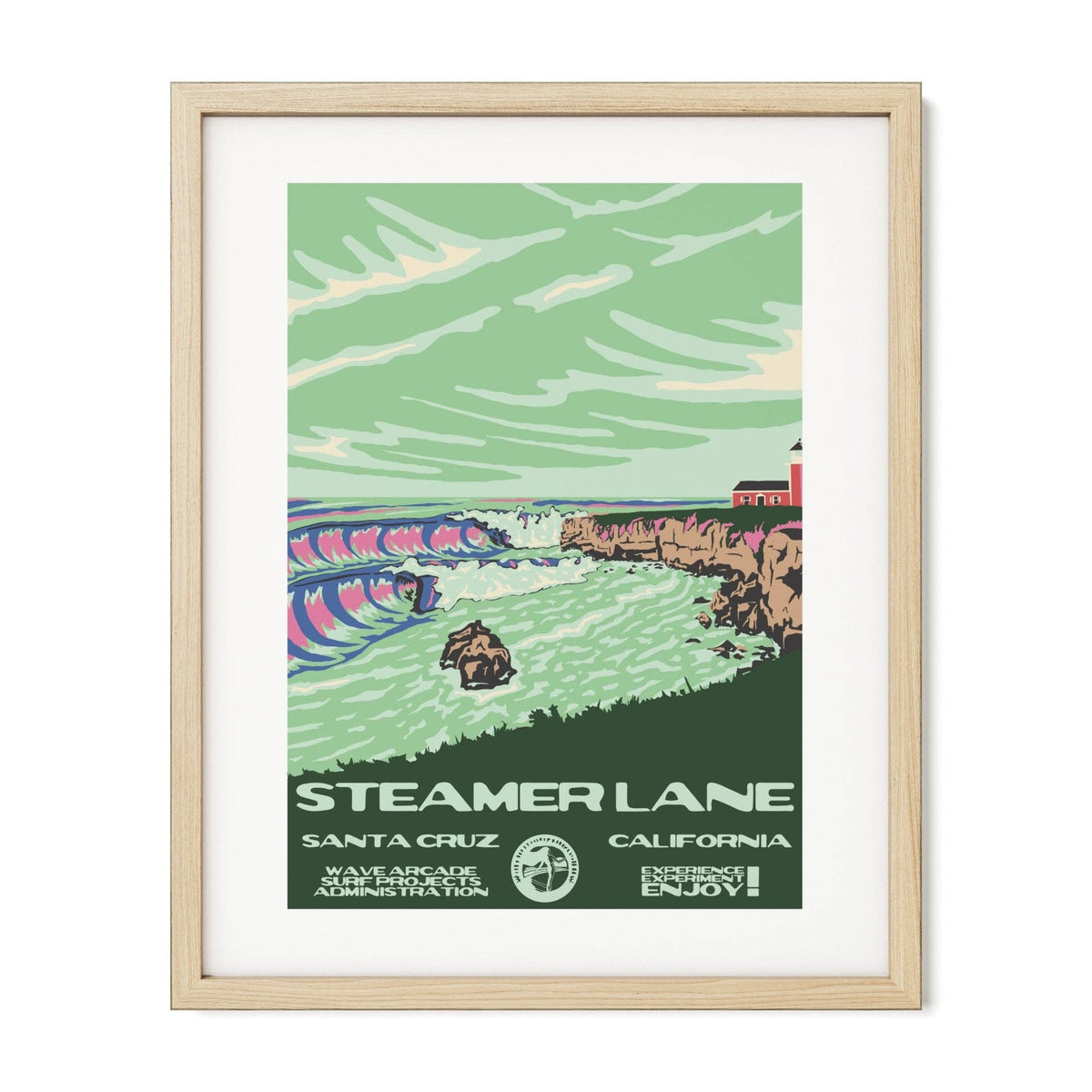 Steamer Lane WPA Surf Poster | Vintage Santa Cruz Travel Poster Art Print: Unframed / 16x20