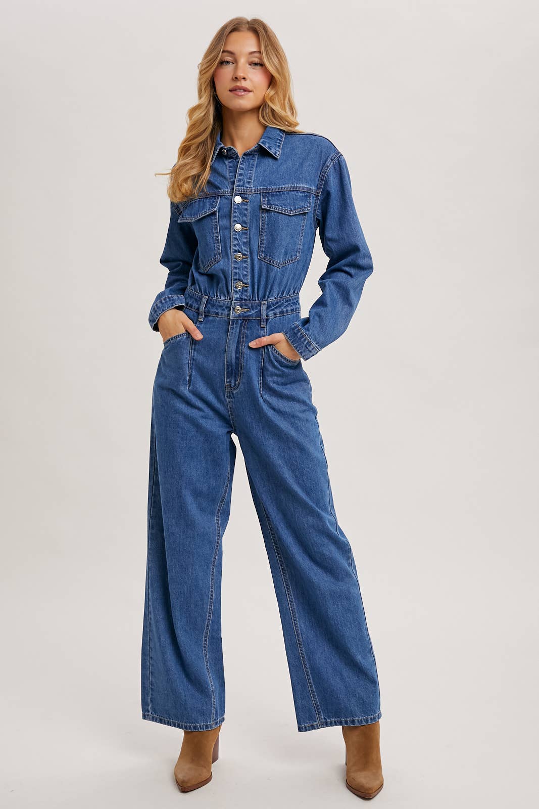 La Brea Denim Straight Leg Jumpsuit / L