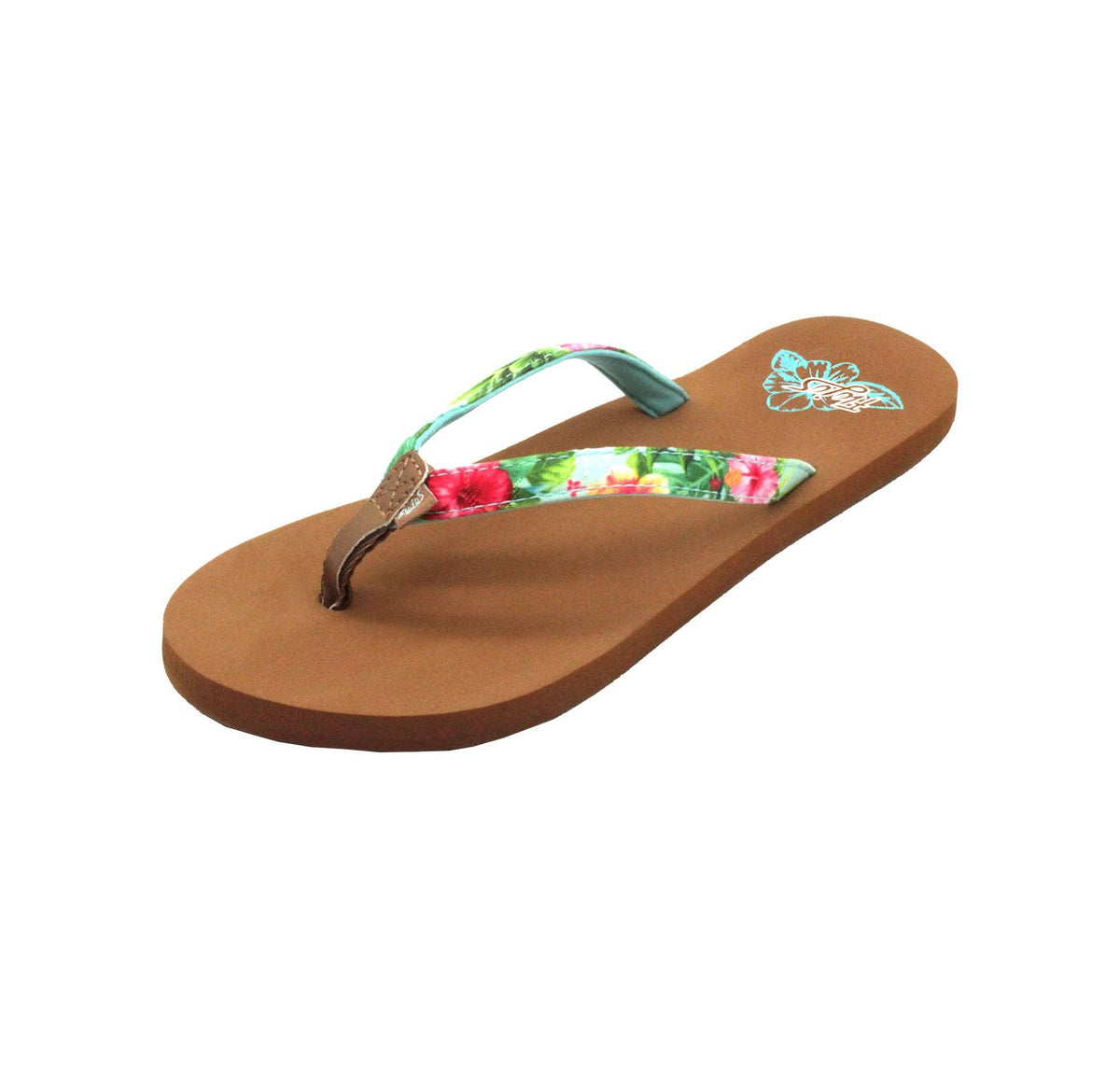 Keilani — Girl's Sandal: Aqua Hibiscus / 10