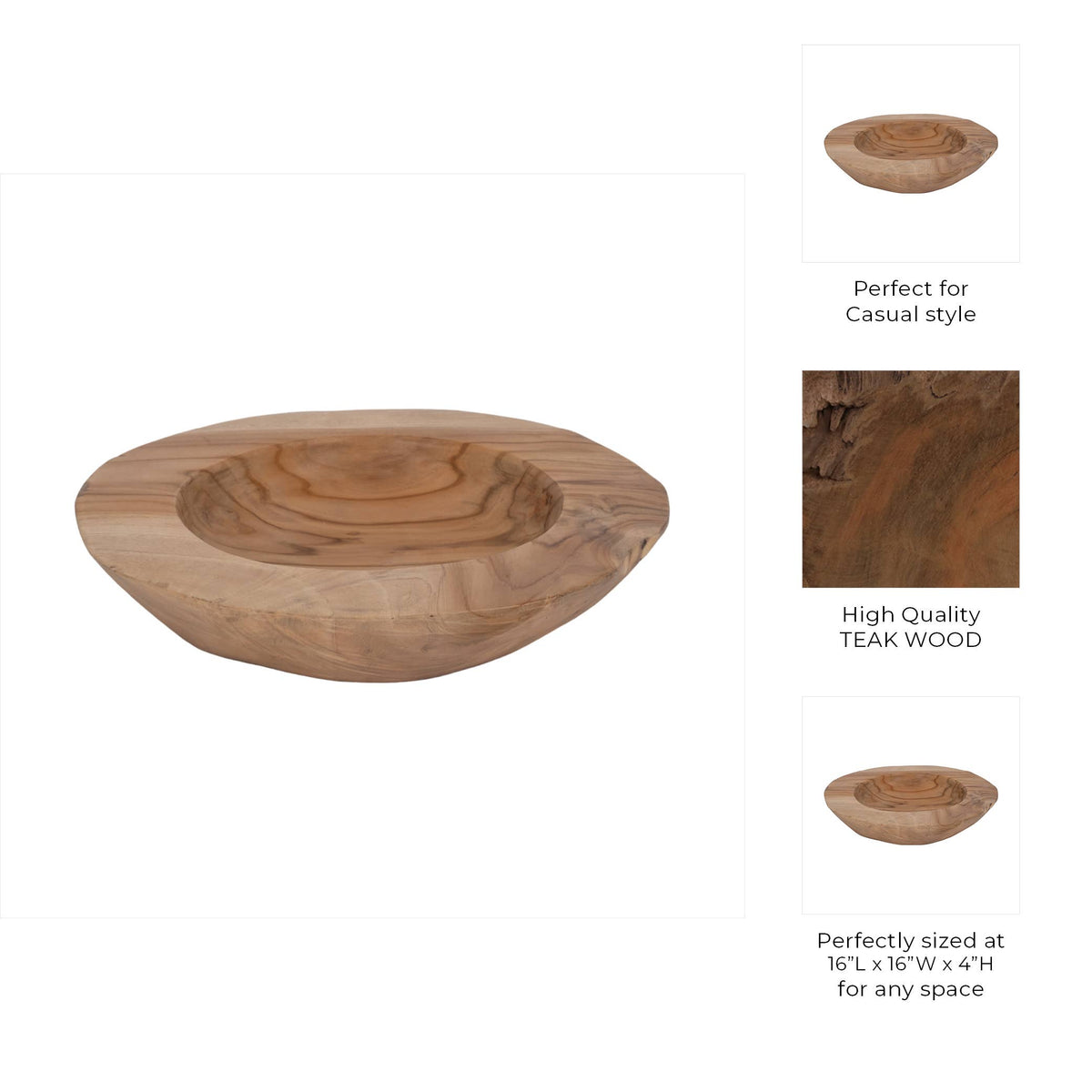 Wooden bowl with teak wood finish on a white background