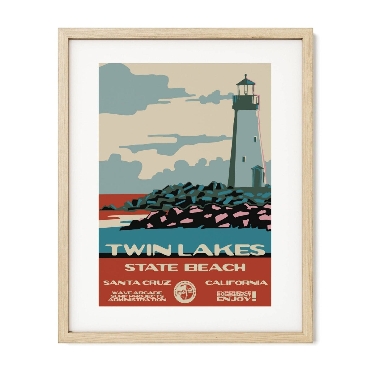 Twin Lakes State Beach WPA Surf Poster | Vintage Santa Cruz Travel Poster Art Print: Unframed / 8x10