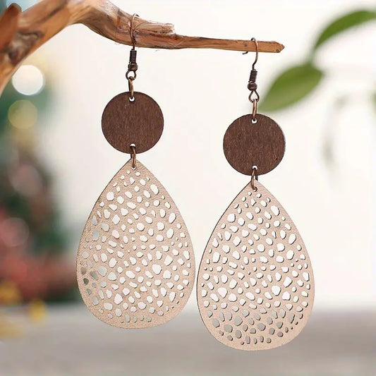 NATURAL WOOD AND VEGAN LEATHER EARRINGS