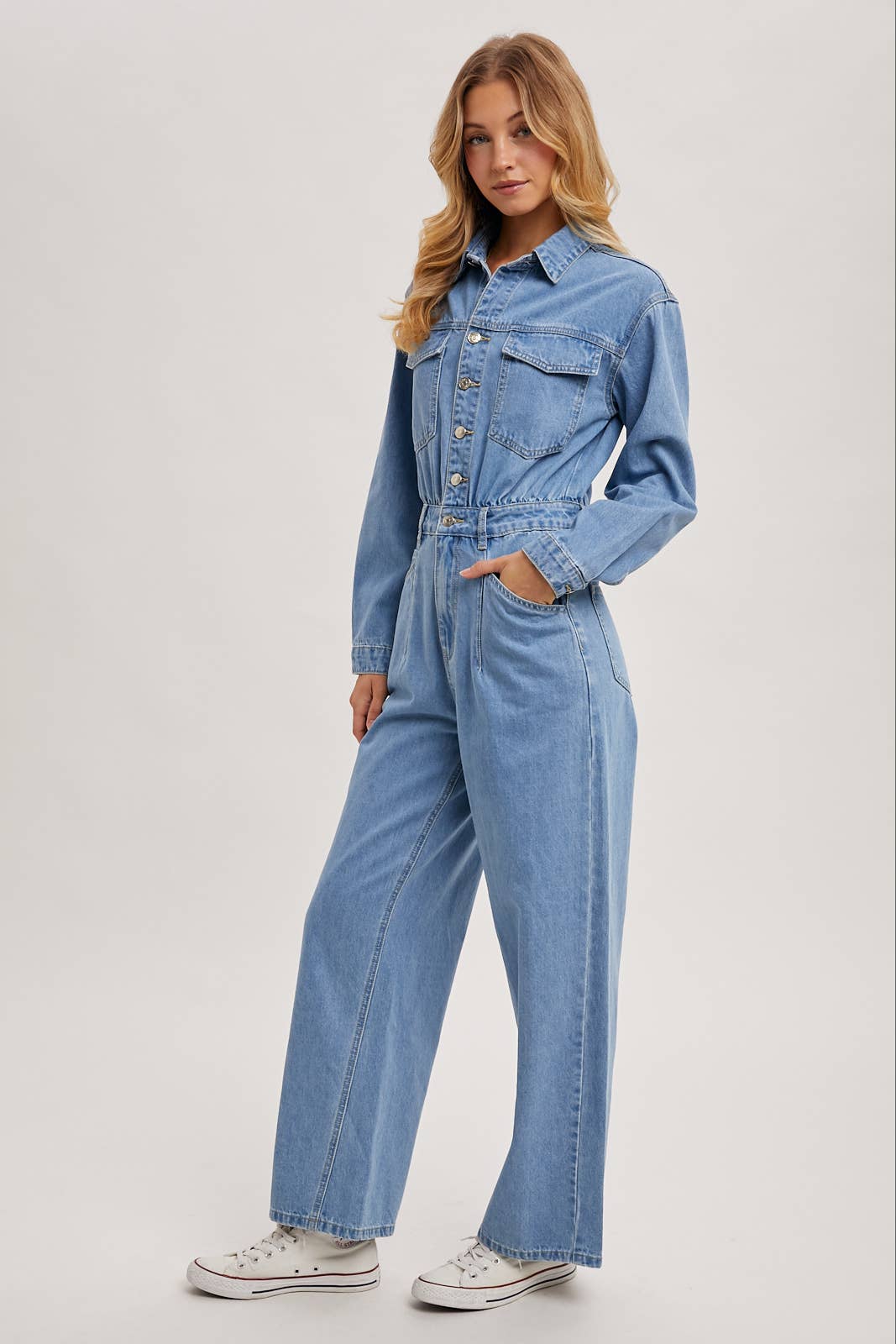 La Brea Denim Straight Leg Jumpsuit / L