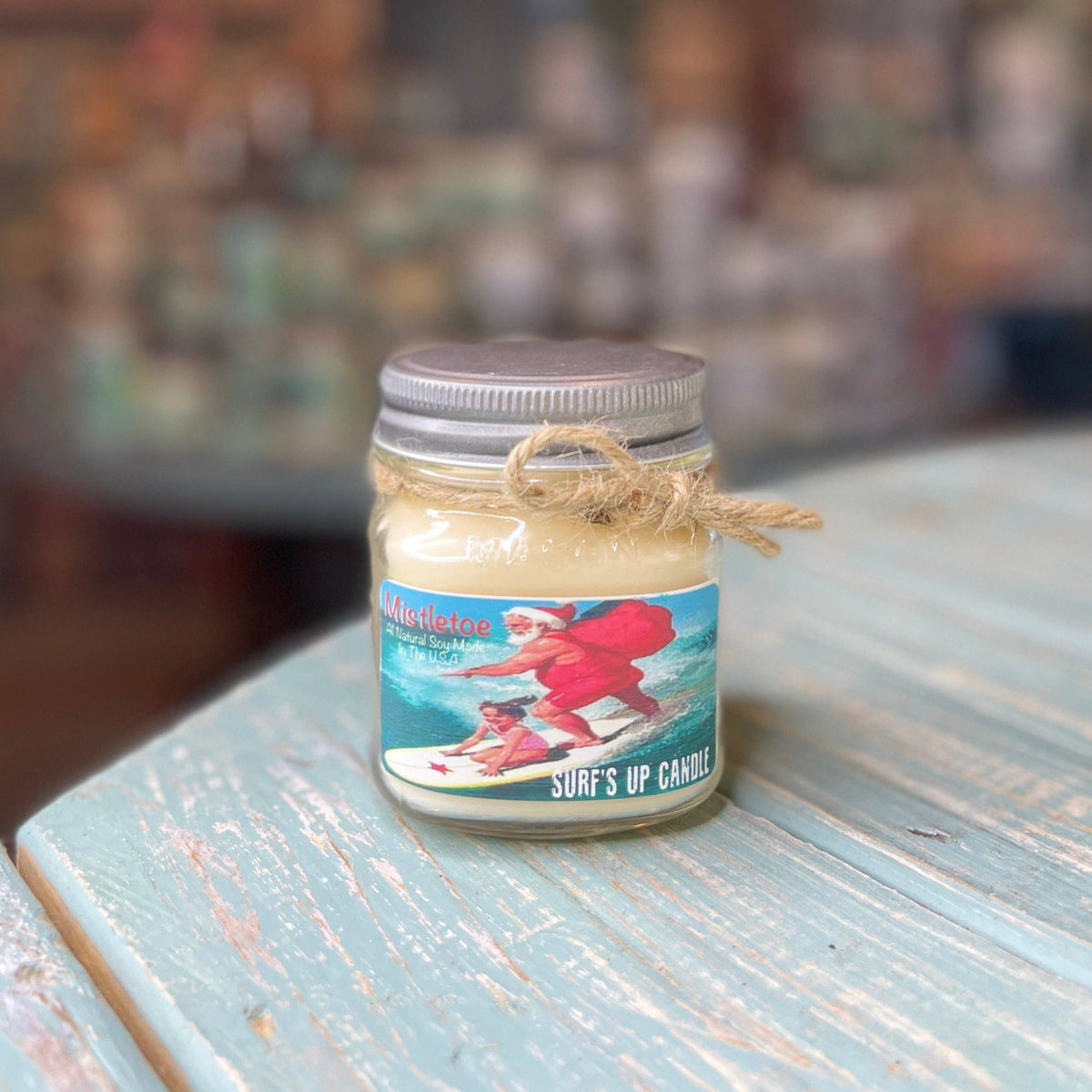 Mistletoe Surfing Santa Mason Jar Candle - Vintage Collection: 16oz Large