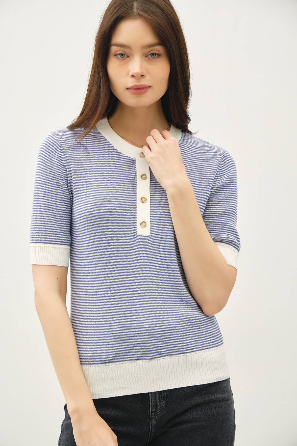 Pebble Beach Henley Sweater Top