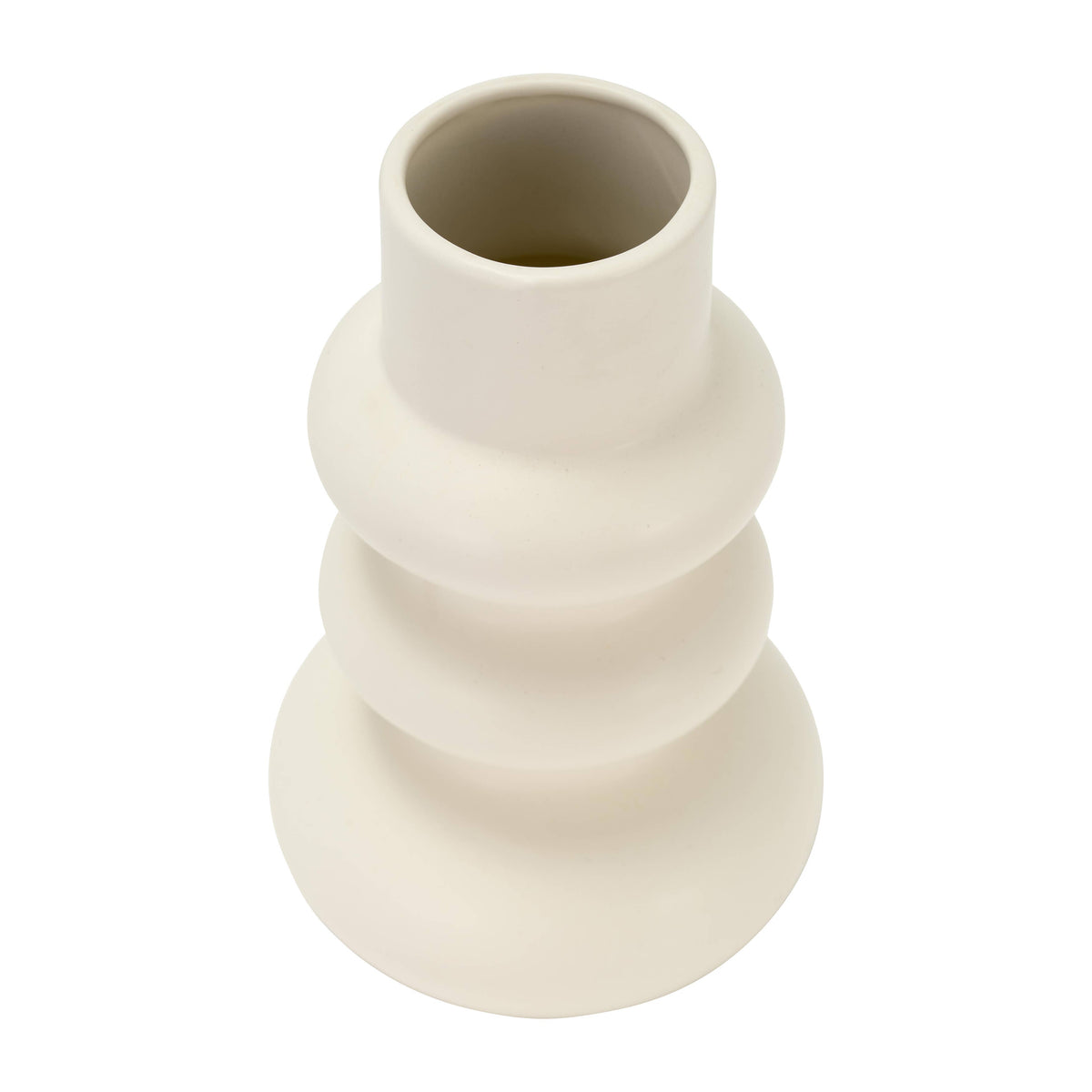White ceramic vase with a ribbed texture on a white background