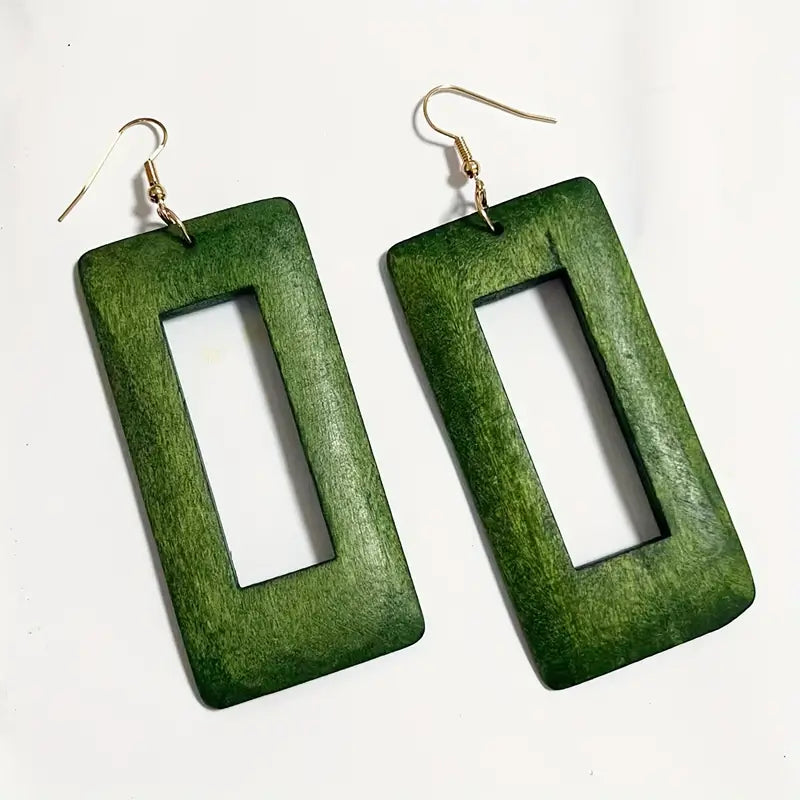 RECTANGLE WOODEN EARRINGS