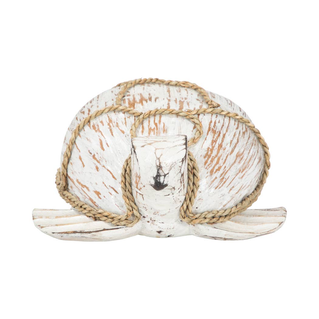 White Wood Coastal Rope Turtle Figurine (5")
