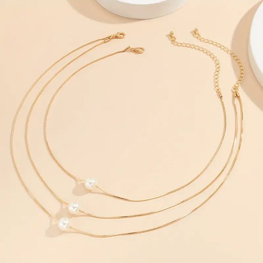 GOLD AND PEARL 3 STRAND NECKLACE