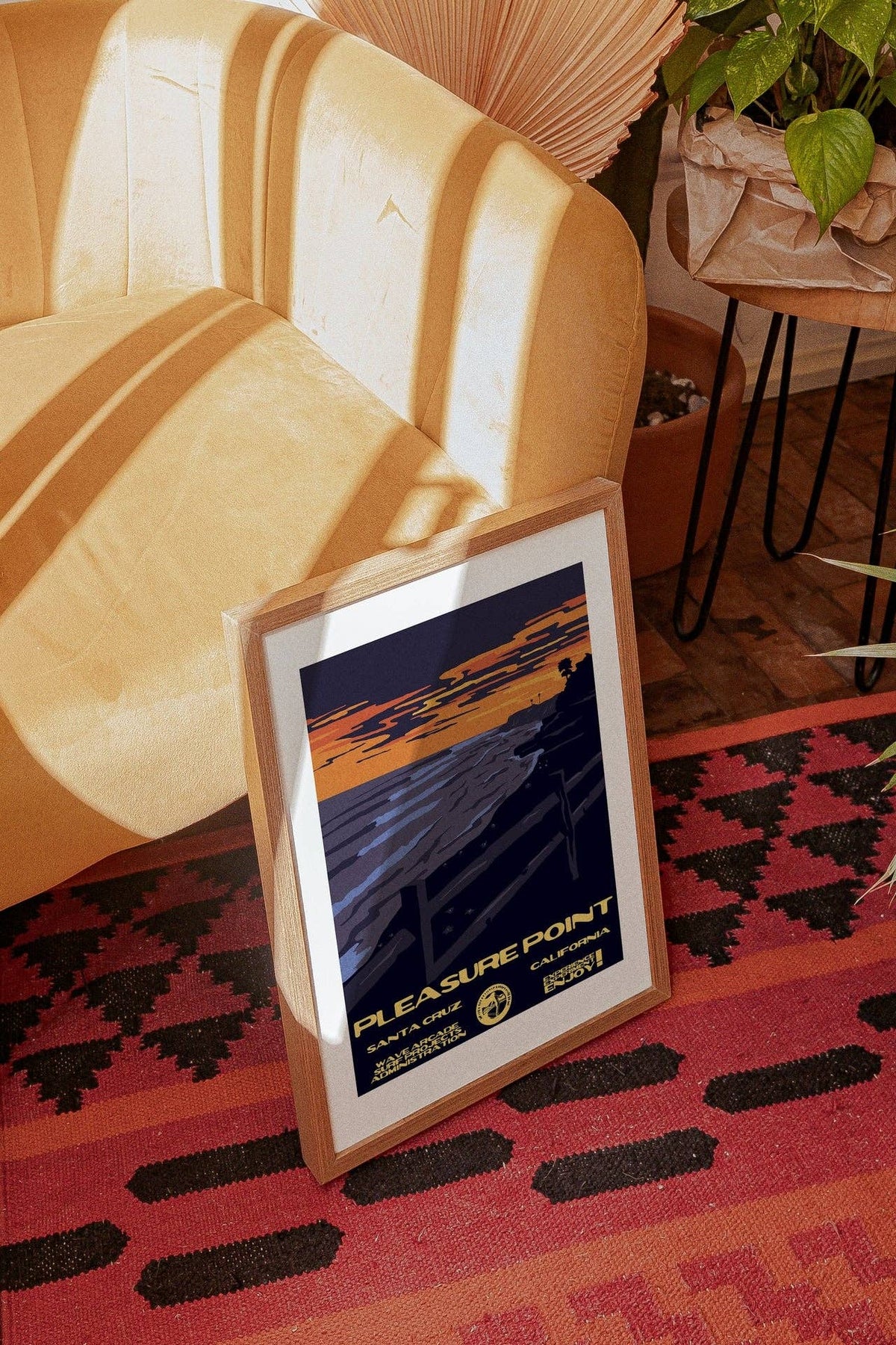 Pleasure Point WPA Surf Poster | Vintage Santa Cruz Travel Poster Art Print: Unframed / 16x20