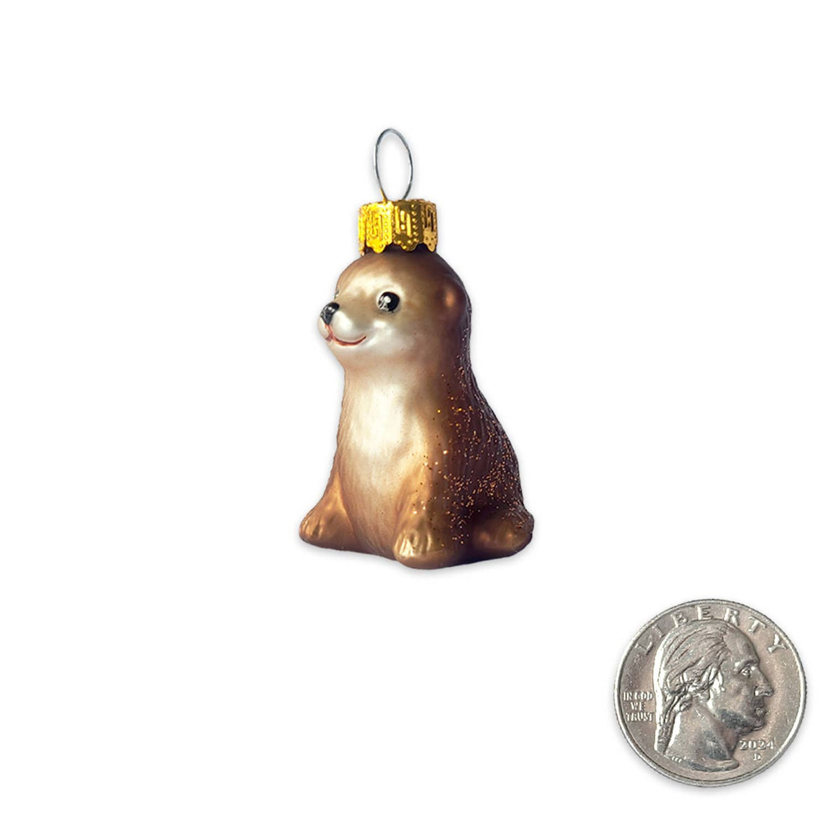 A small animal-shaped ornament with a gold cap and silver hanging loop, shown on a white background with a U.S.