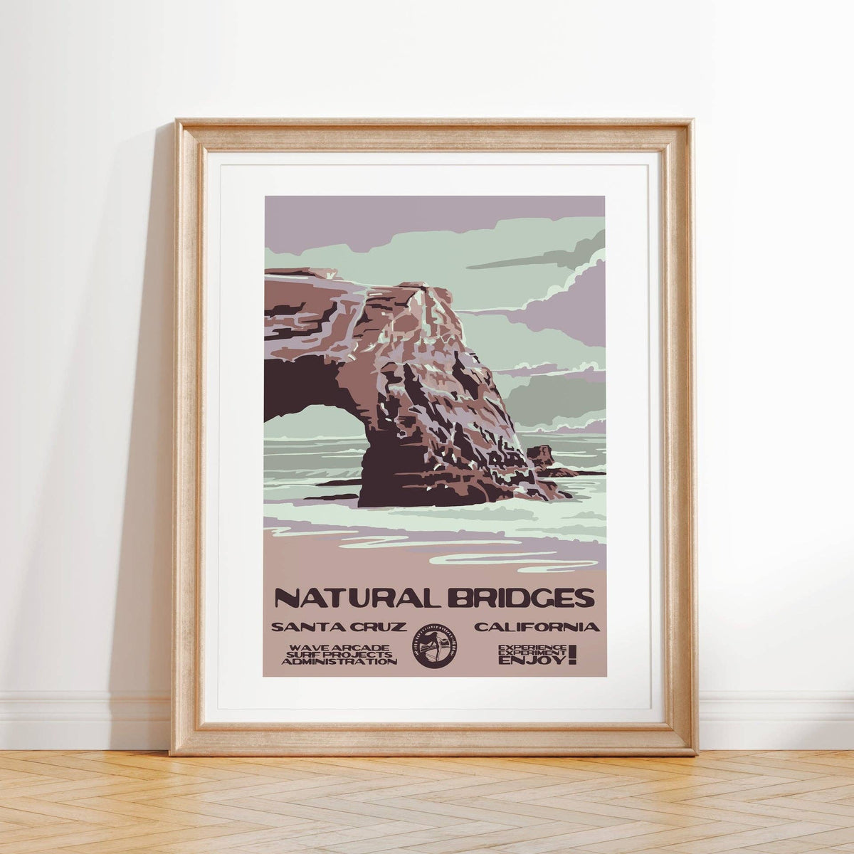 Natural Bridges WPA Surf Poster | Vintage Santa Cruz Travel Poster Art Print: Unframed / 8x10