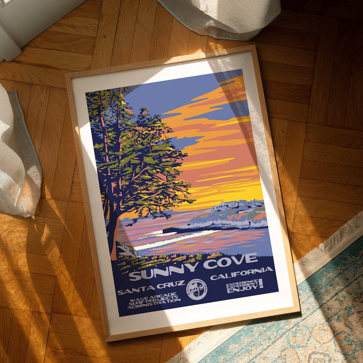 Sunny Cove WPA Surf Poster | Vintage Santa Cruz Travel Poster Art Print: Unframed / 8x10
