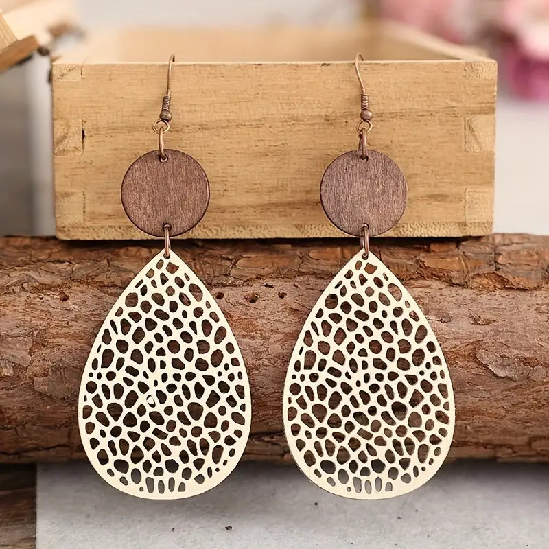 NATURAL WOOD AND VEGAN LEATHER EARRINGS