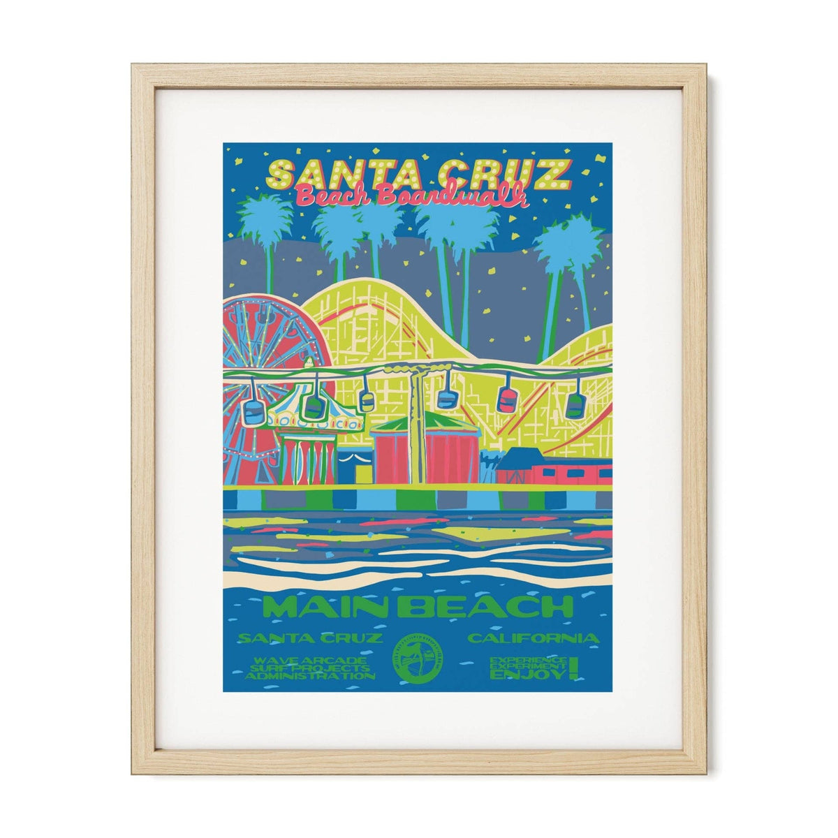 Santa Cruz Beach Boardwalk/Main Beach WPA Surf Poster | Vintage Santa Cruz Travel Poster Art Print: Unframed / 11x14