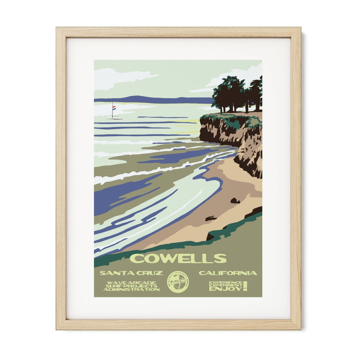 Cowells WPA Surf Poster | Vintage Santa Cruz Travel Poster Art Print: Unframed / 8x10