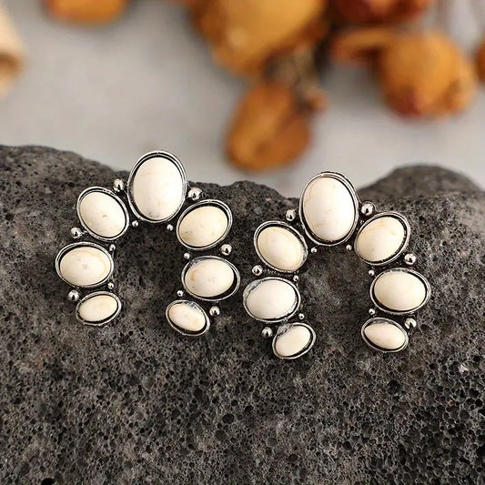 VINTAGE WHITE TURQUOISE & SILVER STUDS