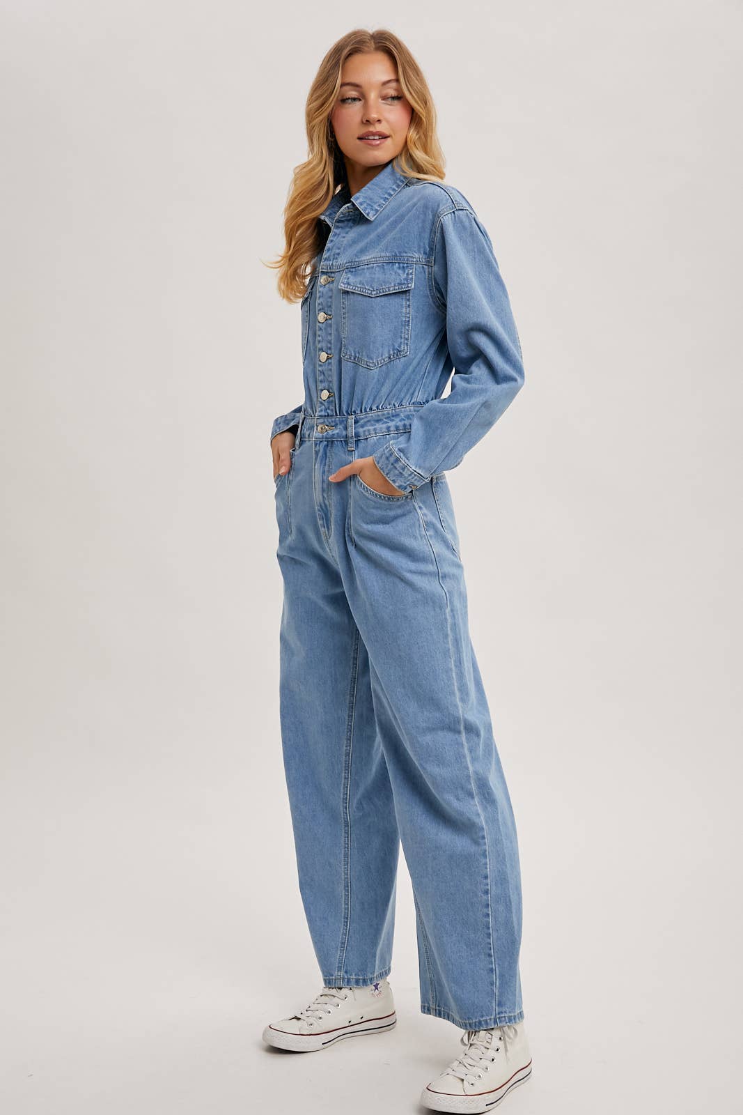 La Brea Denim Straight Leg Jumpsuit / L