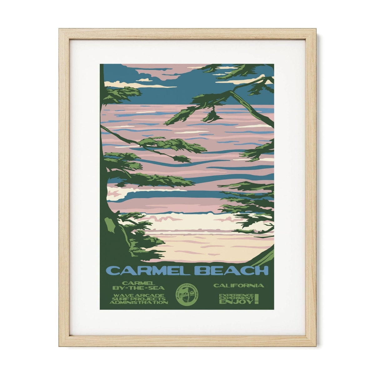 Carmel Beach WPA Surf Poster | Vintage Carmel Travel Poster Art Print: Unframed / 8x10