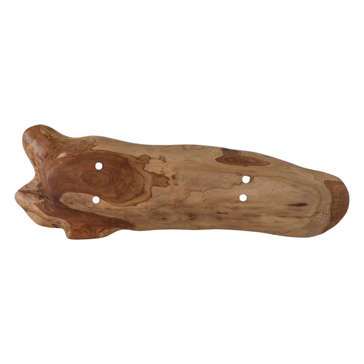 Wooden log with natural texture and holes on a white background