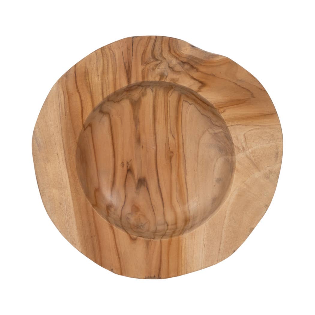 Wooden plate with a central depression on a white background