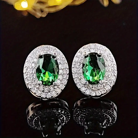 OVAL ZIRCON AND CRYSTAL EARRINGS