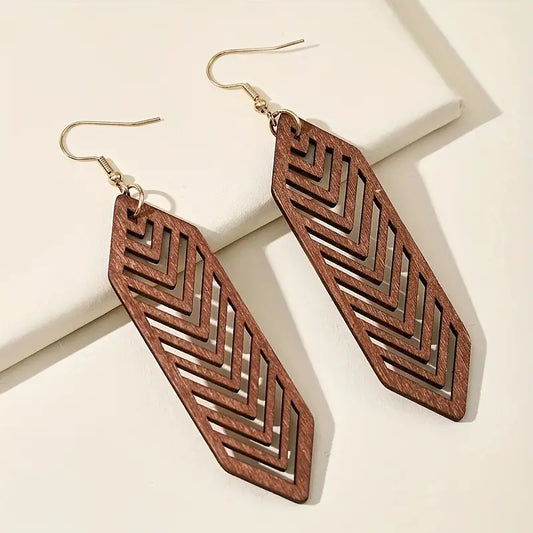 WOODEN FEATHER EARRINGS