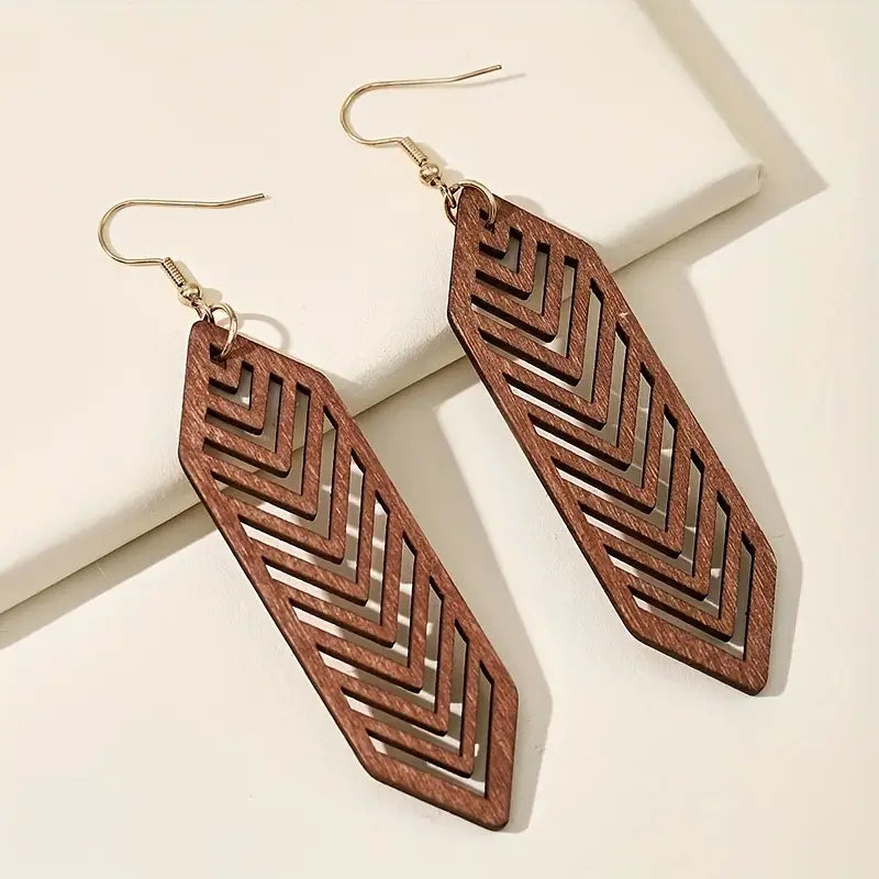 Wooden Feather Earrings