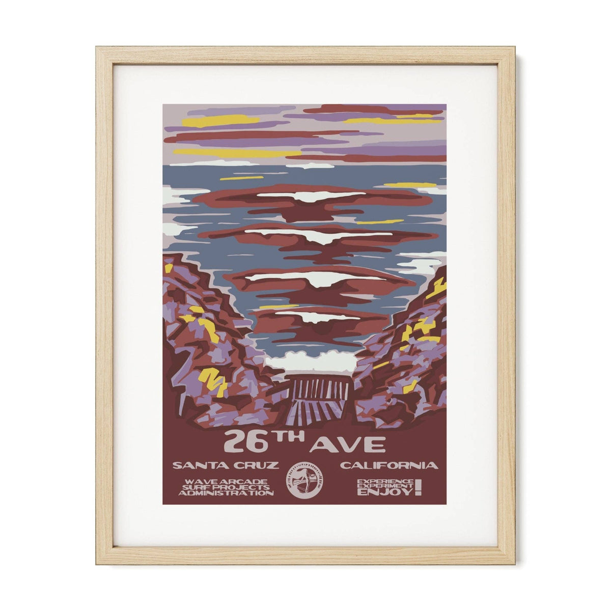 26th Avenue Beach WPA Surf Poster | Vintage Santa Cruz Travel Poster Art Print: Unframed / 11x14