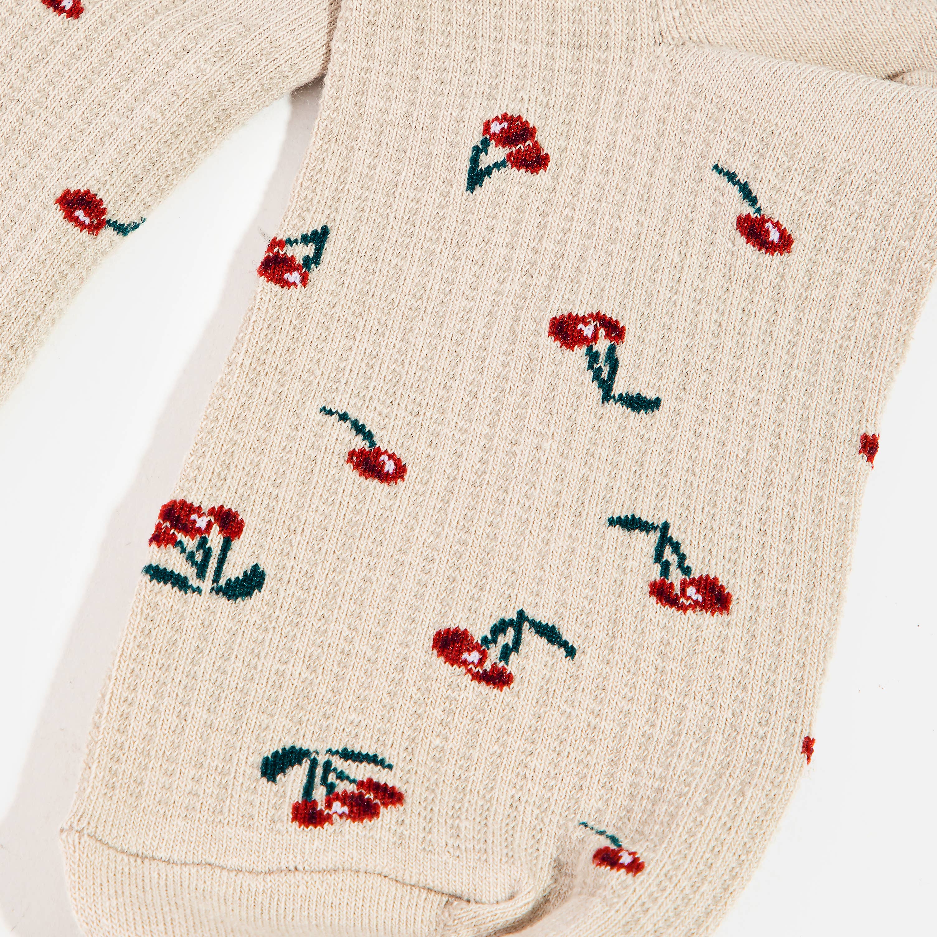 Beige Cherry Print Socks