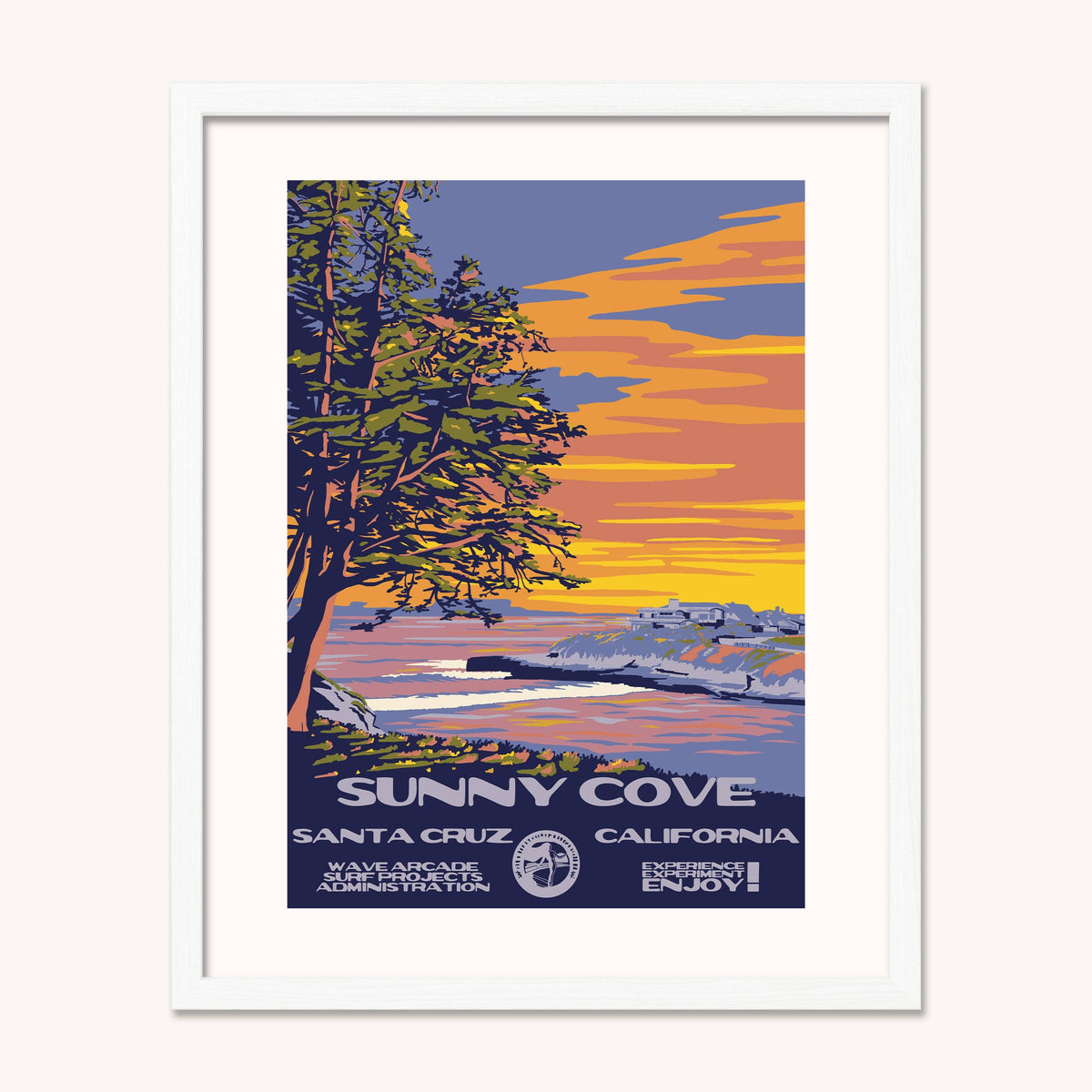 Sunny Cove WPA Surf Poster | Vintage Santa Cruz Travel Poster Art Print: Unframed / 8x10