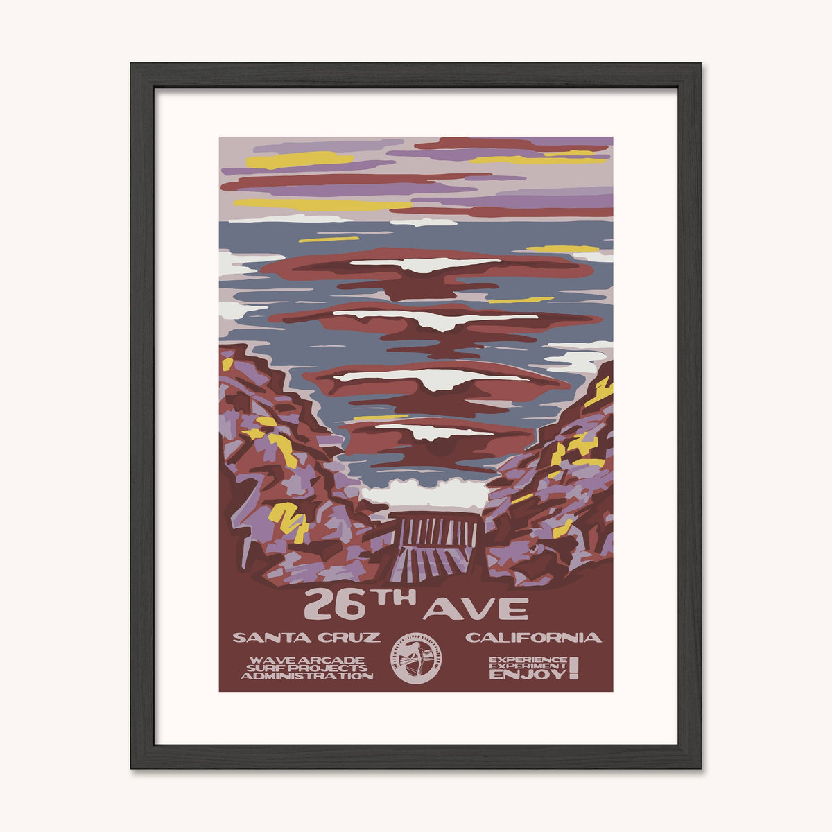 26th Avenue Beach WPA Surf Poster | Vintage Santa Cruz Travel Poster Art Print: Unframed / 11x14