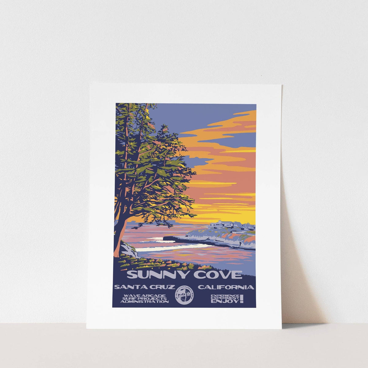 Sunny Cove WPA Surf Poster | Vintage Santa Cruz Travel Poster Art Print: Unframed / 8x10