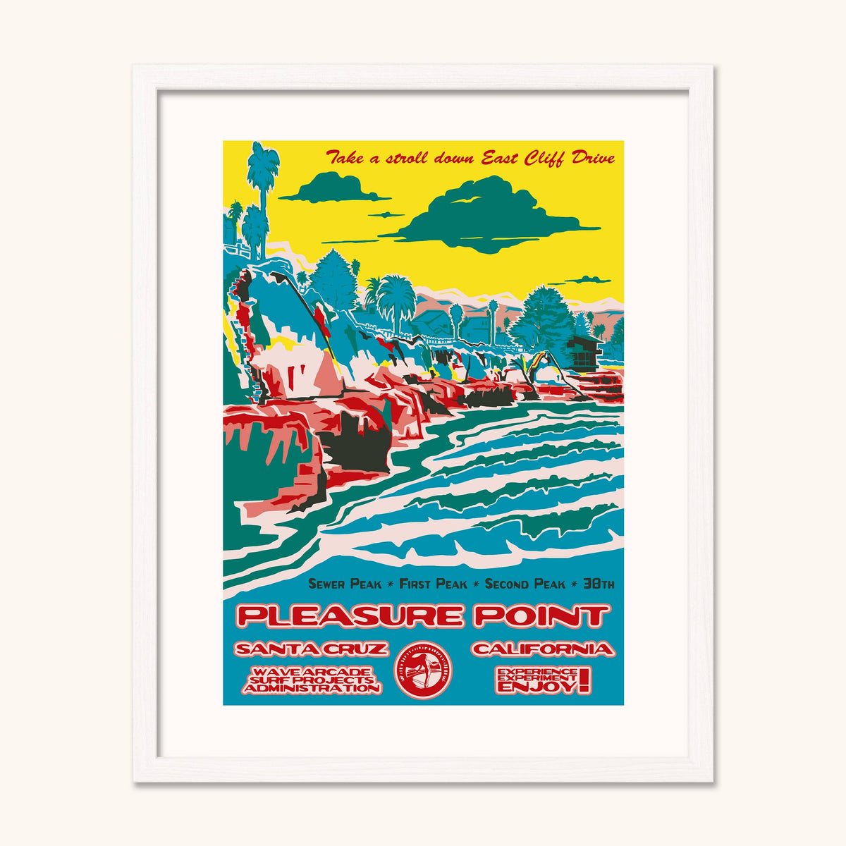 Pleasure Point (Version 2) WPA Surf Poster | Vintage Santa Cruz Travel Poster Art Print: Unframed / 8x10